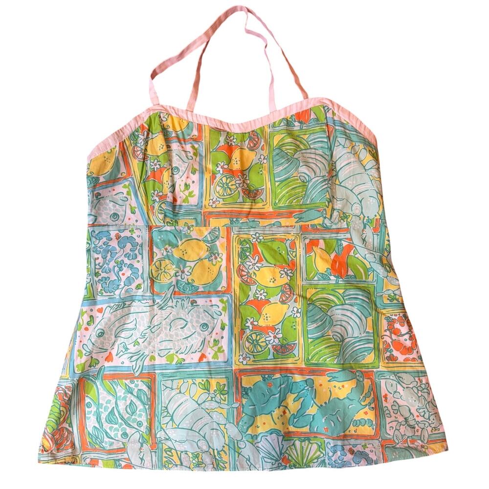 Vintage LILLY PULITZER Halter Strapless Top Size 14 "Just Add Lemon" Sea Life